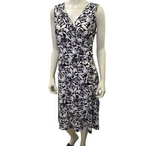 Anne Klein Black White Rose Print Sleeveless V-Neck‎ Knee-Length Dress Womens XL